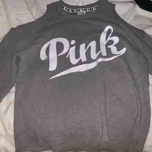 vs pink cold shoulder long sleeved t shirt